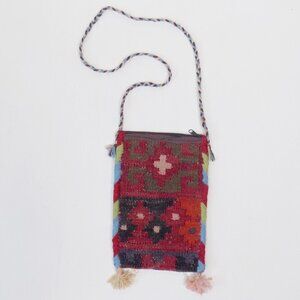 vintage pouch embroidered rug tapestry fabric tassels braided strap